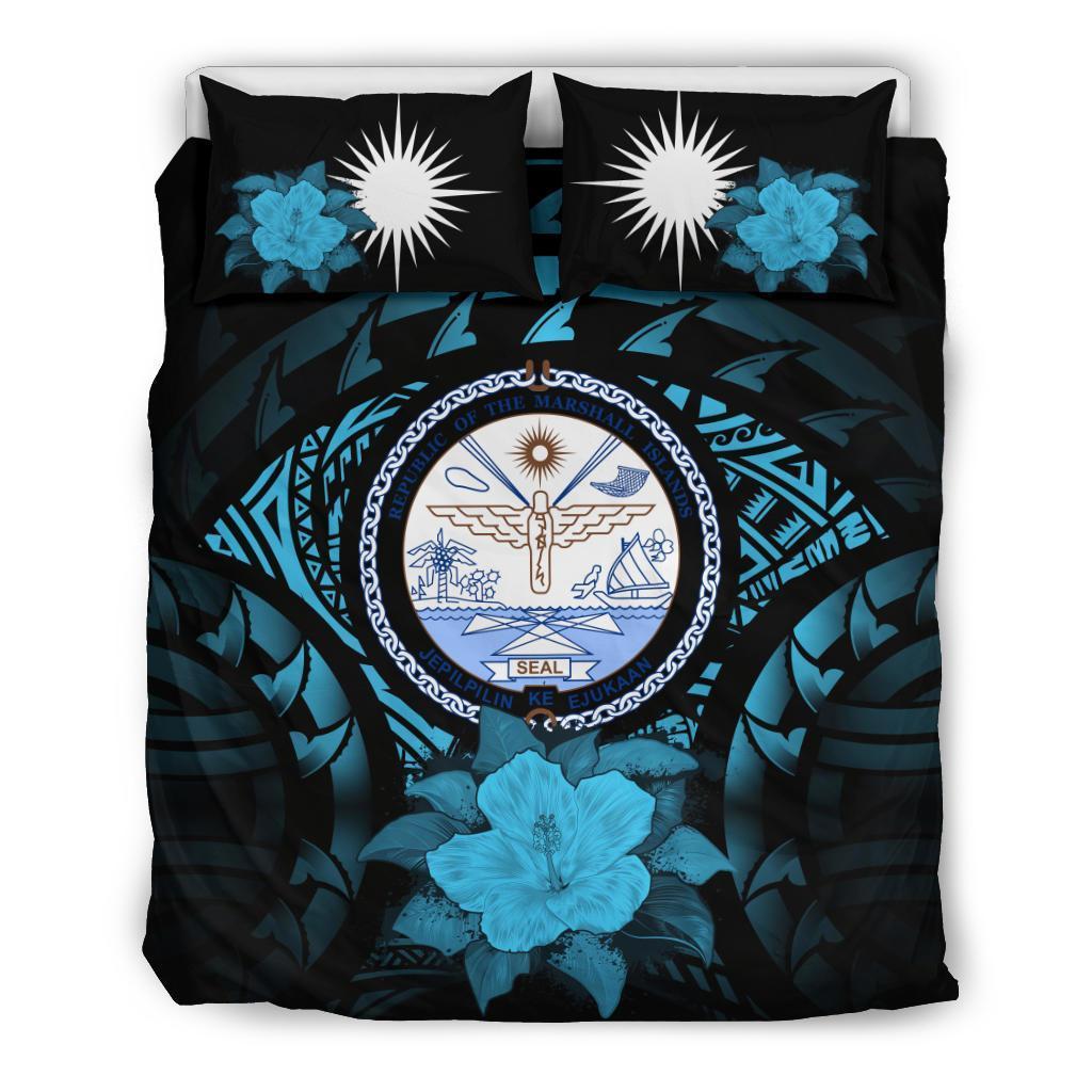 Marshall Island Duvet Cover Set - Marshall Island Seal & Blue Hibiscus - Polynesian Pride