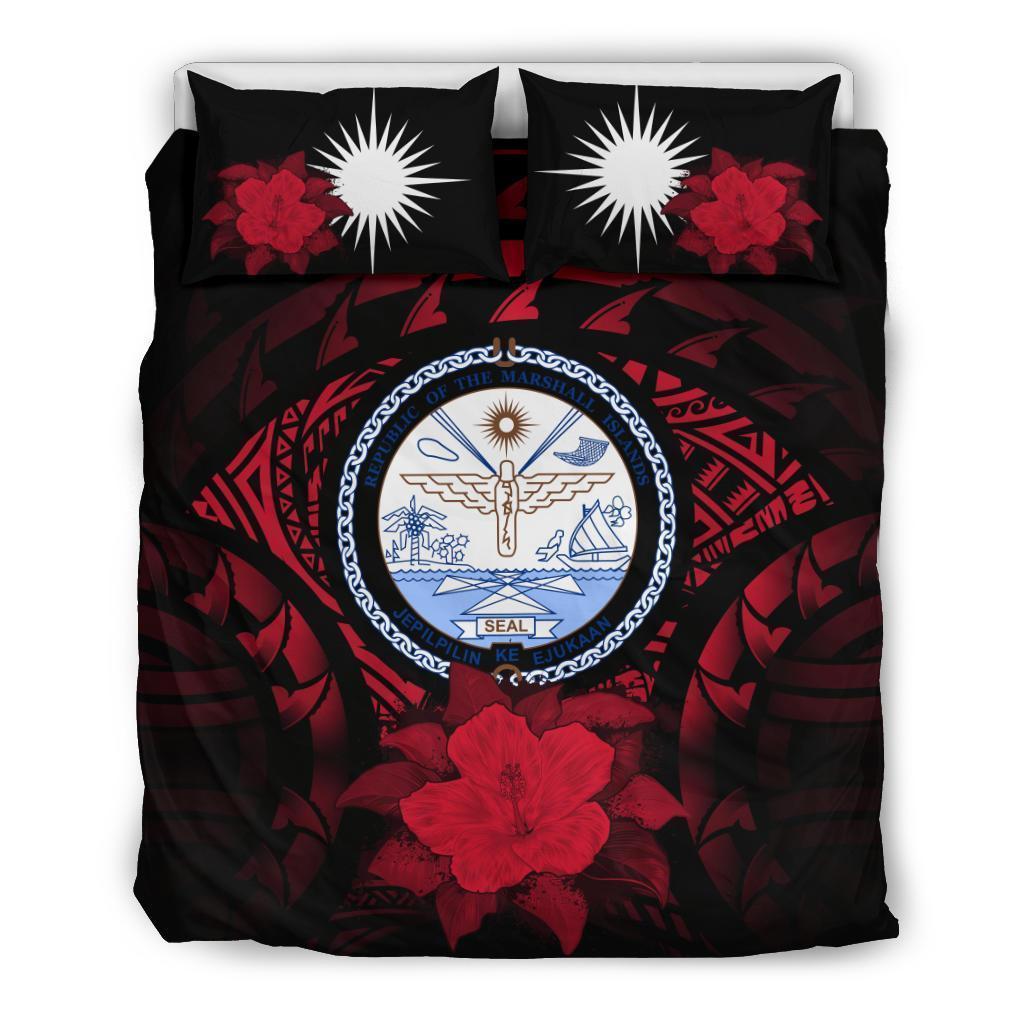 Marshall Island Duvet Cover Set - Marshall Island Seal & Red Hibiscus - Polynesian Pride