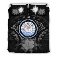 Marshall Island Duvet Cover Set - Marshall Island Seal & Gray Hibiscus - Polynesian Pride