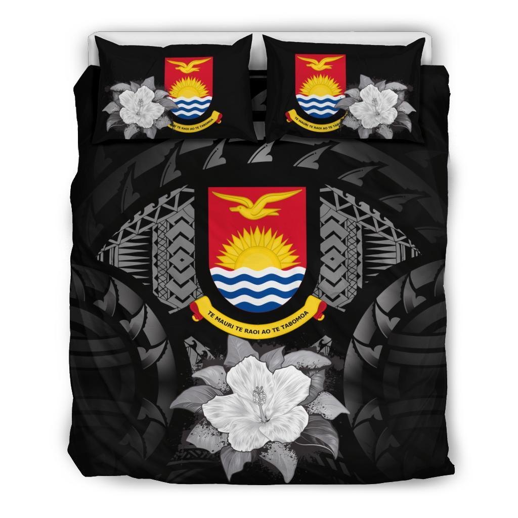 Kiribati Duvet Cover Set - Kiribati Coat Of Arms & Gray Hibiscus - Polynesian Pride