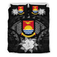 Kiribati Duvet Cover Set - Kiribati Coat Of Arms & Gray Hibiscus - Polynesian Pride