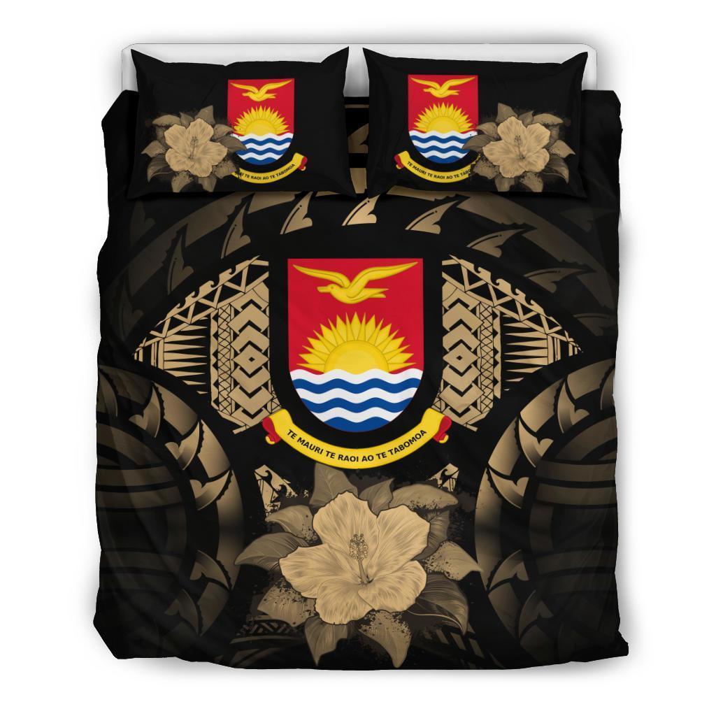 Kiribati Duvet Cover Set - Kiribati Coat Of Arms & Brown Hibiscus - Polynesian Pride