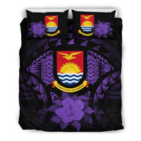 Kiribati Duvet Cover Set - Kiribati Coat Of Arms & Purple Hibiscus - Polynesian Pride