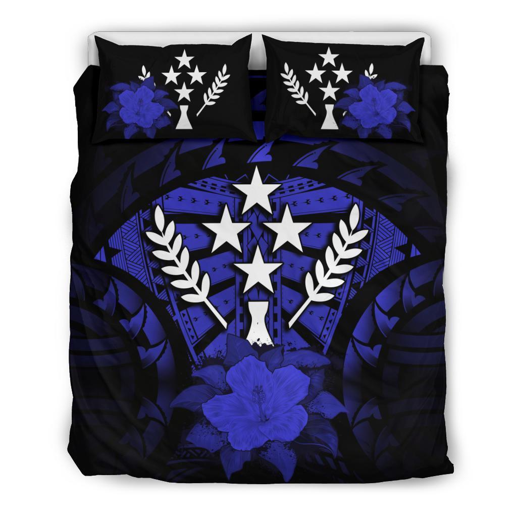 Kosrae Duvet Cover Set - Kosrae Flag & Dark Blue Hibiscus - Polynesian Pride