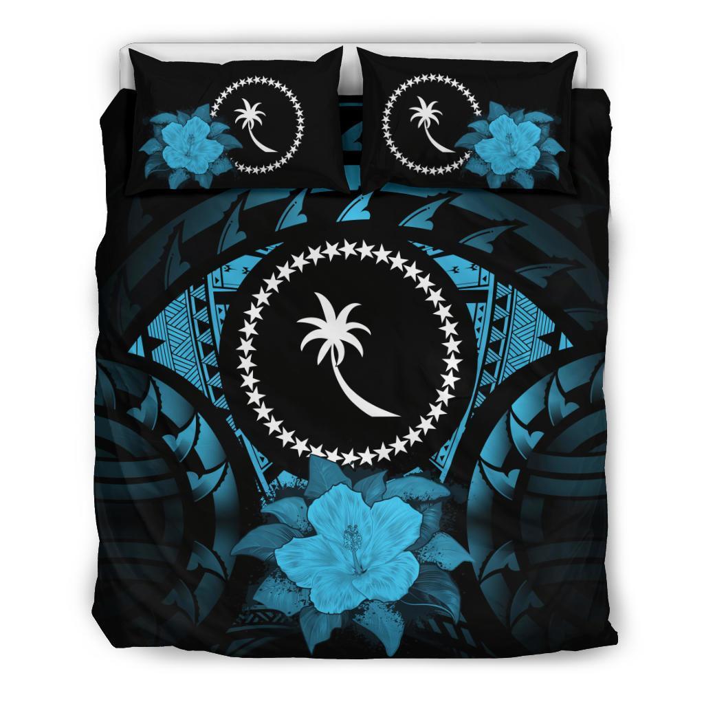 Chuuk Duvet Cover Set - Chuuk Flag & Blue Hibiscus - Polynesian Pride