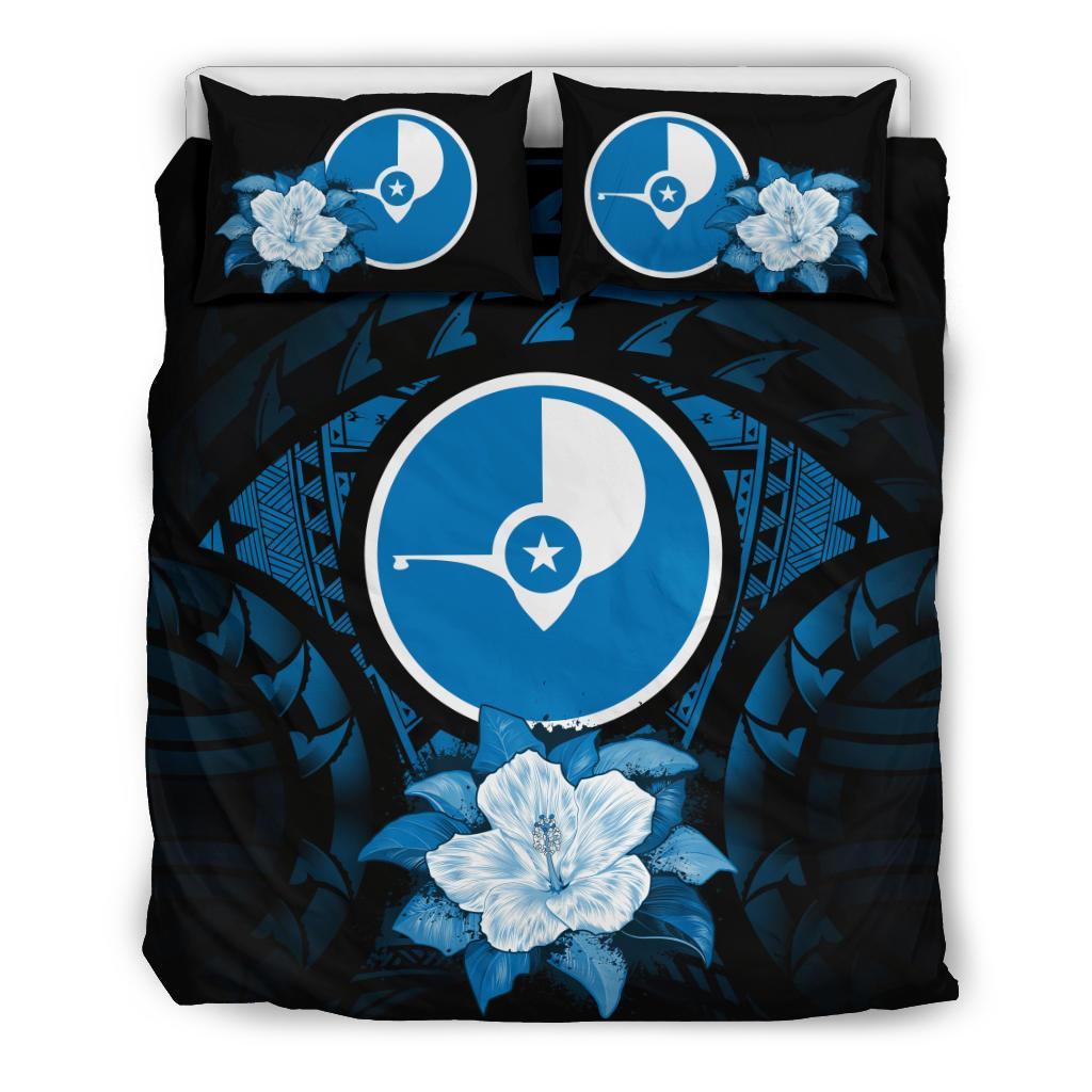 Yap Duvet Cover Set - Yap Flag & Dark Blue Hibiscus - Polynesian Pride