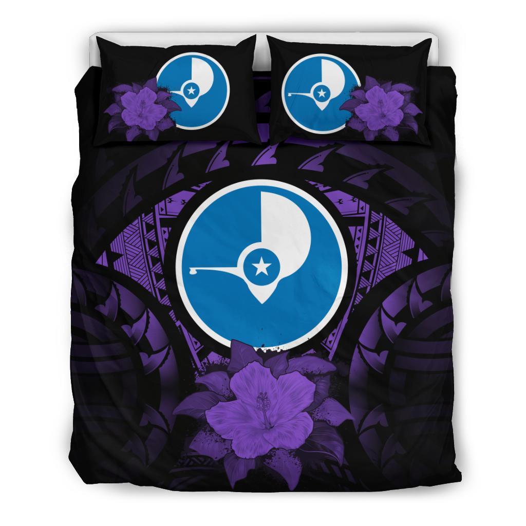Yap Duvet Cover Set - Yap Flag & Purple Hibiscus - Polynesian Pride
