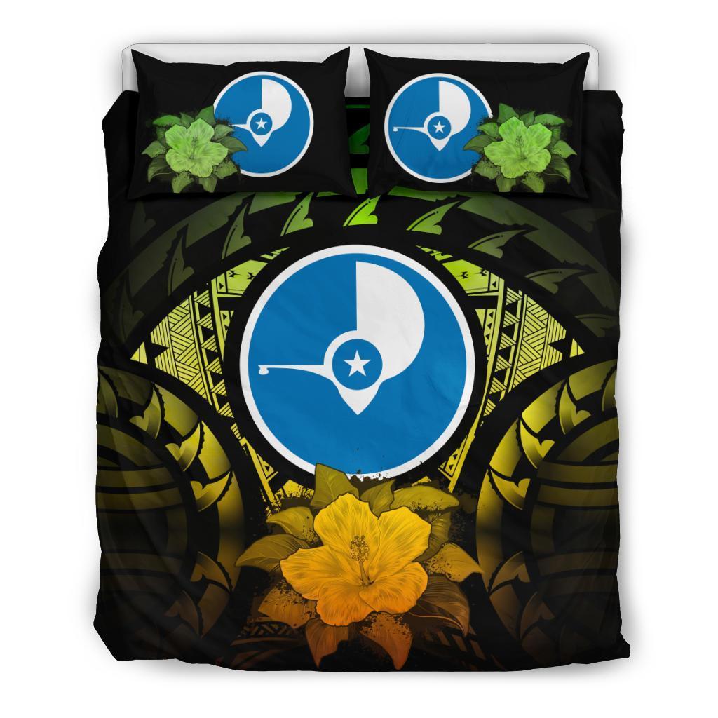 Yap Duvet Cover Set - Yap Flag & Reggae Hibiscus - Polynesian Pride