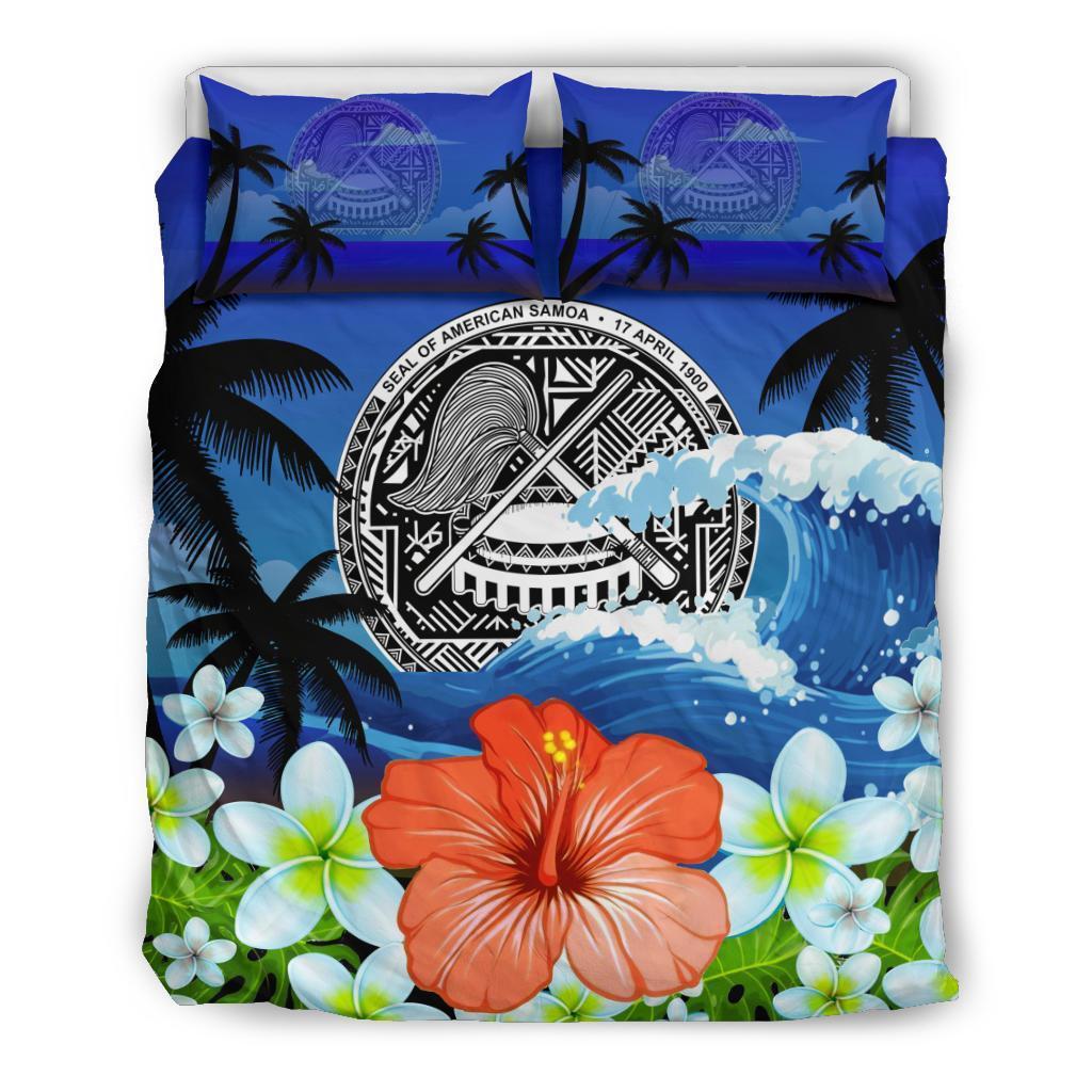 American Samoa Duvet Cover Set - American Samoa Coat Of Arms Wave Hibiscus - Polynesian Pride