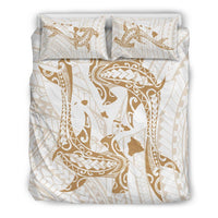 Hawaiian Map Hamerhead Shark Yin Yang Polynesian Bedding Set - White White - Polynesian Pride