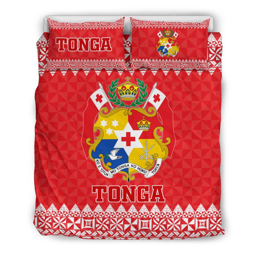 Polynesian Bedding Set - Tonga Coat Of Arms Pattern Duvet Cover Set Red Version - Polynesian Pride