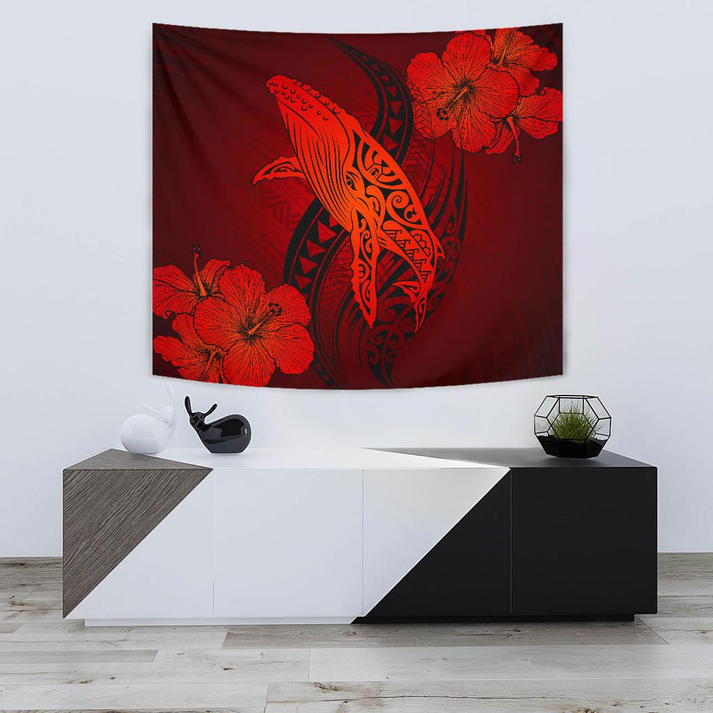 Hawaii Whale Swim Poly Red Tapestry Wall Tapestry 75cm*90cm Red - Polynesian Pride