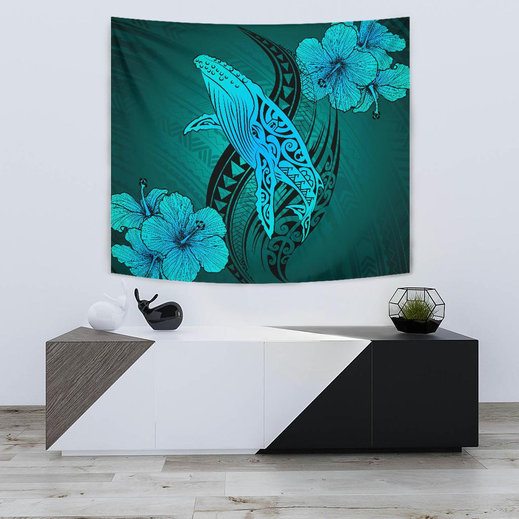 Hawaii Whale Swim Poly Turquoise Tapestry Wall Tapestry 75cm*90cm Blue - Polynesian Pride