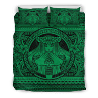 Hawaiian Madame Pele Plumeria Polynesian Bedding Set Green Green - Polynesian Pride
