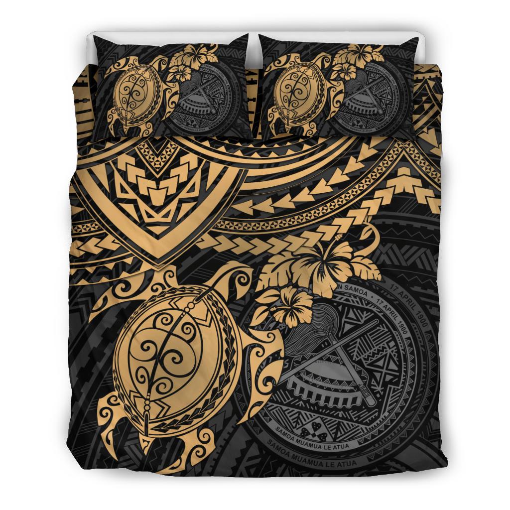 American Samoa Polynesian Duvet Cover Set - Gold Turtle - Polynesian Pride