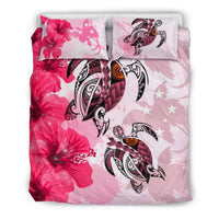 Polynesian Duvet Cover Set - Papua New Guinea Bedding Set Polynesia Turtle Hibiscus Pink - Polynesian Pride