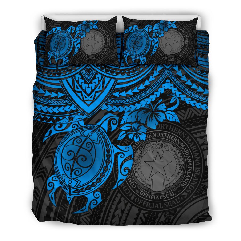 Northern Mariana Islands Polynesian Duvet Cover Set - Blue Turtle - Polynesian Pride