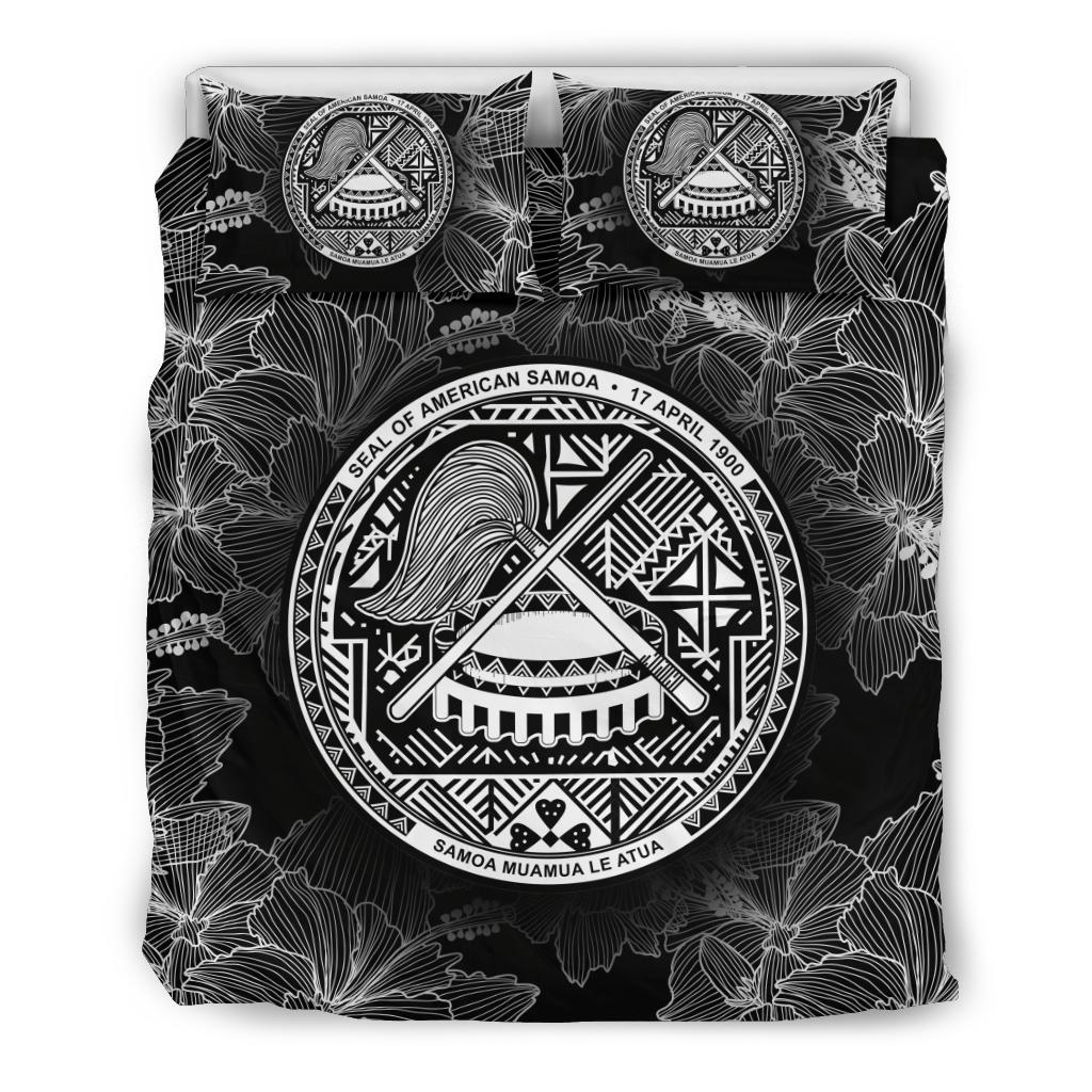 American Samoa Polynesian Duvet Cover Set - Black Hibiscus - Polynesian Pride