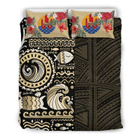 Polynesian Duvet Cover Set - Tahiti Bedding Set Gold Polynesian Hibiscus Tribal Style - Polynesian Pride