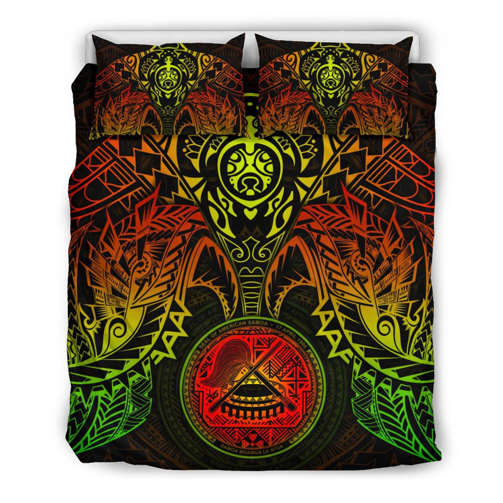 American Samoa Polynesian Duvet Cover Set - Reggae Turtle Manta Ray - Polynesian Pride