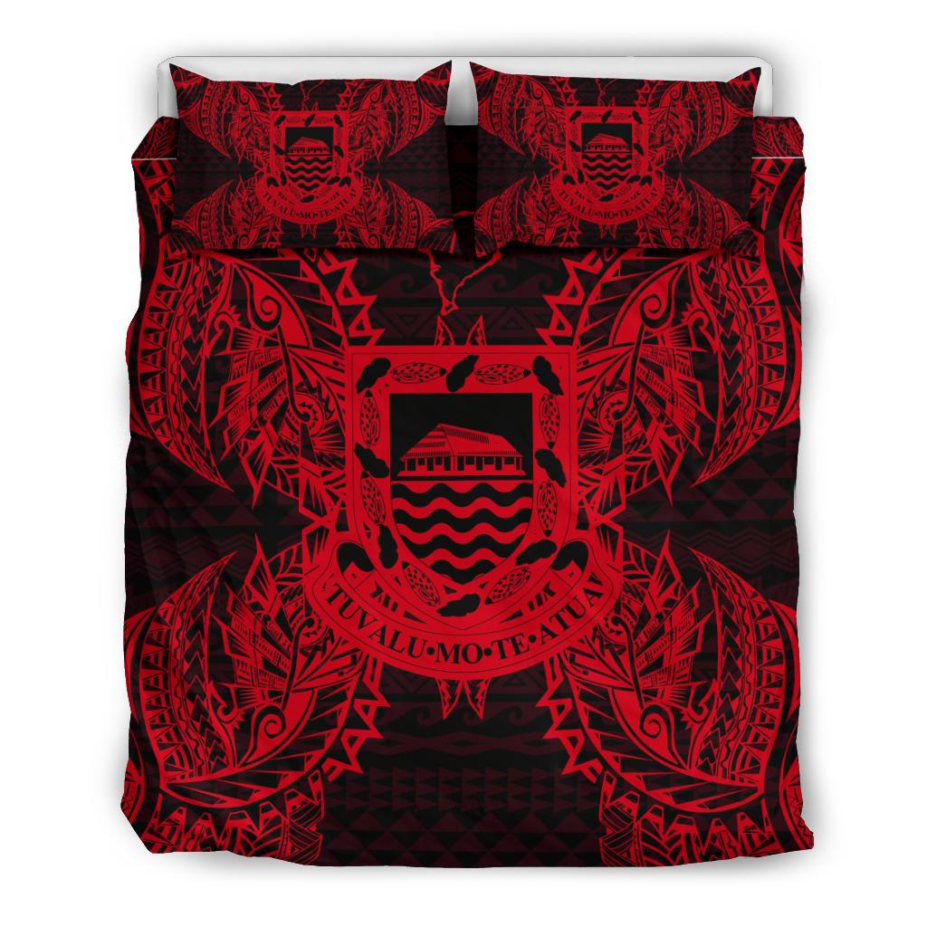 Polynesian Bedding Set - Tuvalu Duvet Cover Set Map Red - Polynesian Pride
