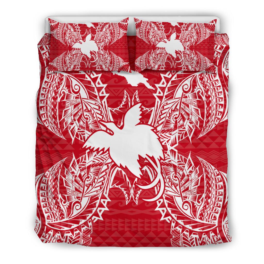 Polynesian Bedding Set - Papua New Guinea Duvet Cover Set Map Red White - Polynesian Pride
