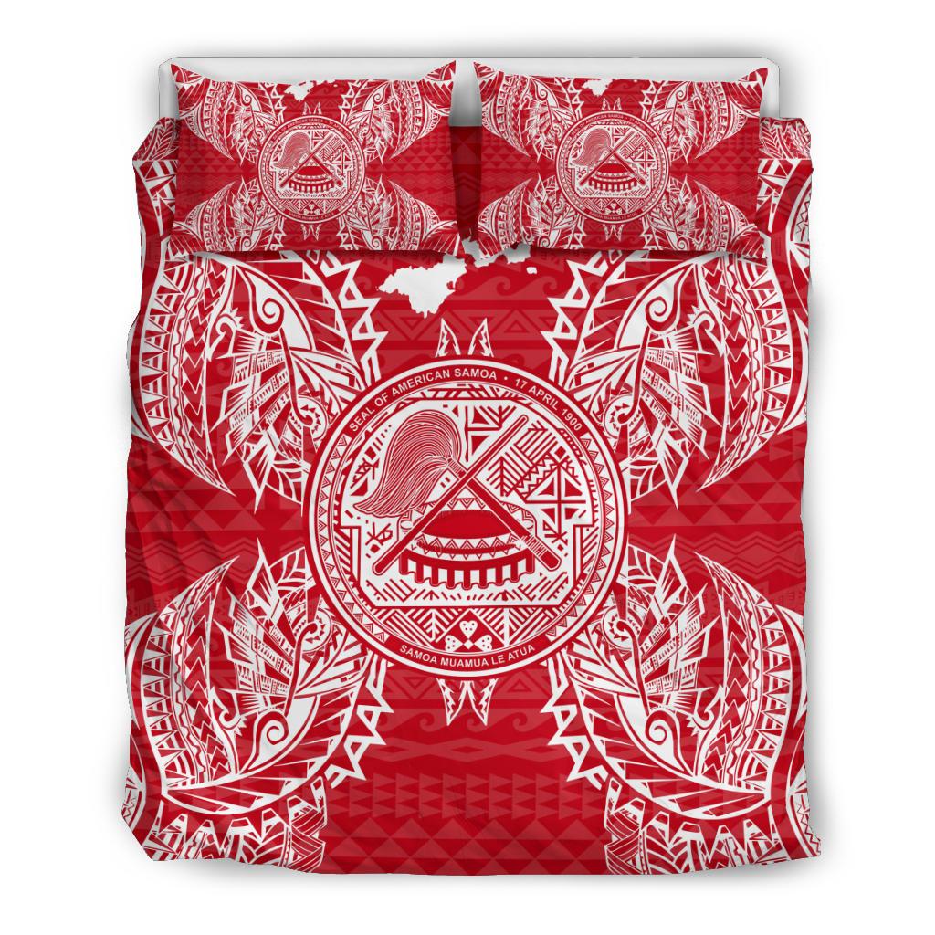 Polynesian Bedding Set - American Samoa Duvet Cover Set Map Red White - Polynesian Pride