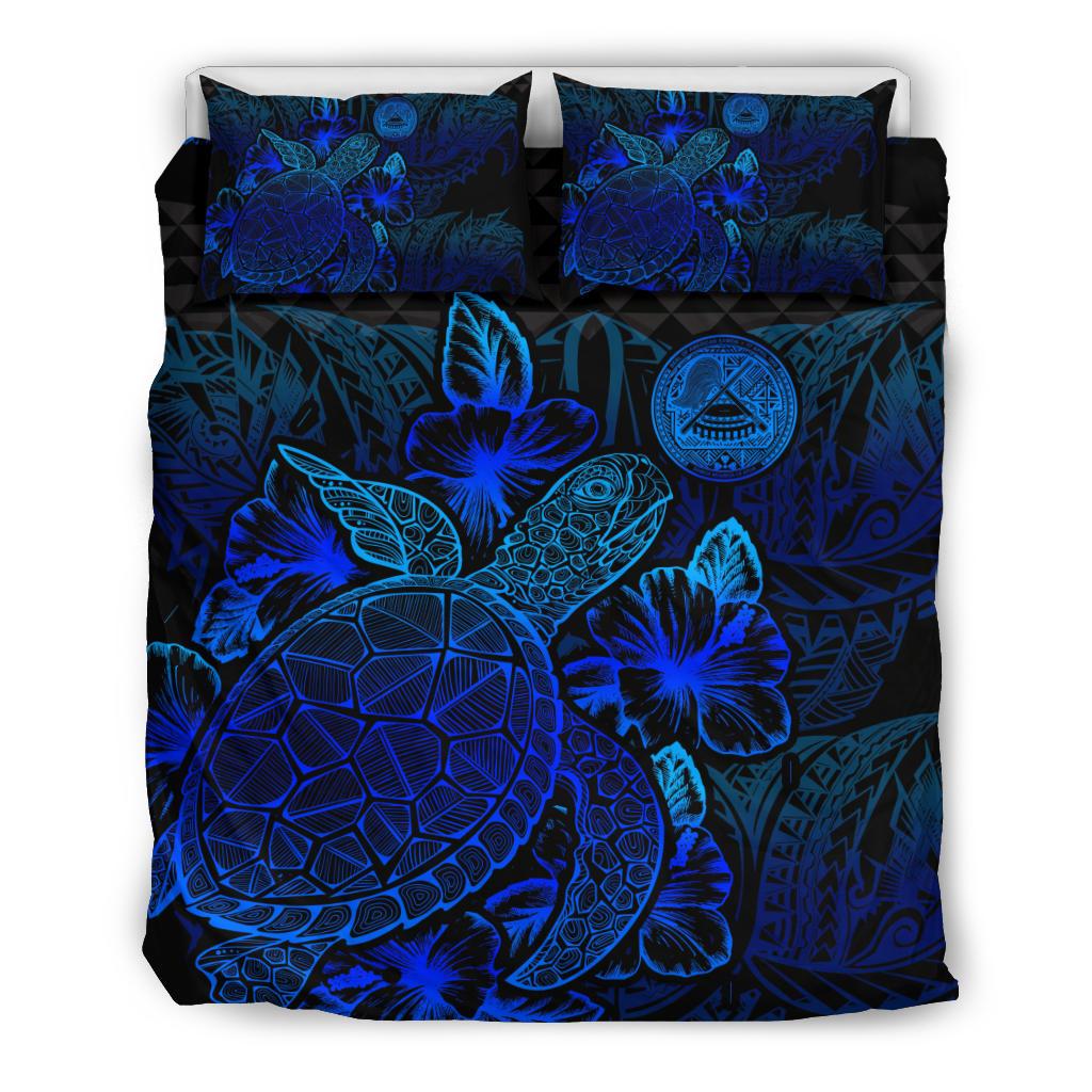 Polynesian Bedding Set - American Samoa Duvet Cover Set Blue Color - Polynesian Pride