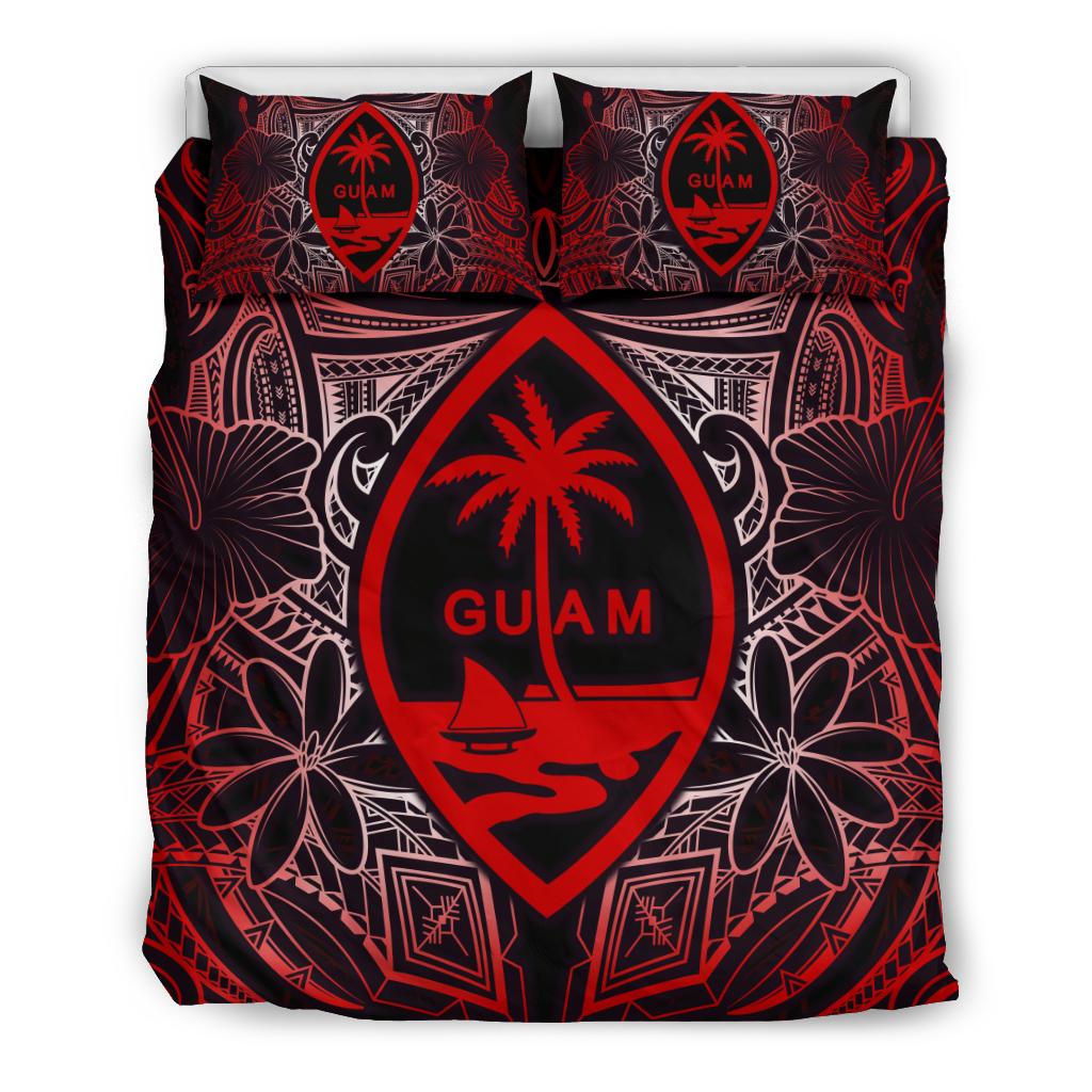 Guam Polynesian Bedding Set - Red Hibiscus Coat Of Arms - Polynesian Pride