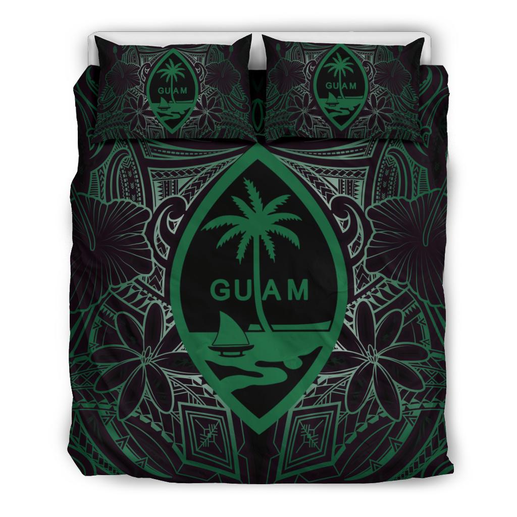 Guam Polynesian Bedding Set - Green Hibiscus Coat Of Arms - Polynesian Pride