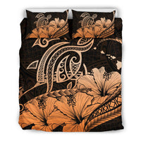 Hawaiian Map Hibiscus Turtle Polynesian Bedding Set Orange Orange - Polynesian Pride
