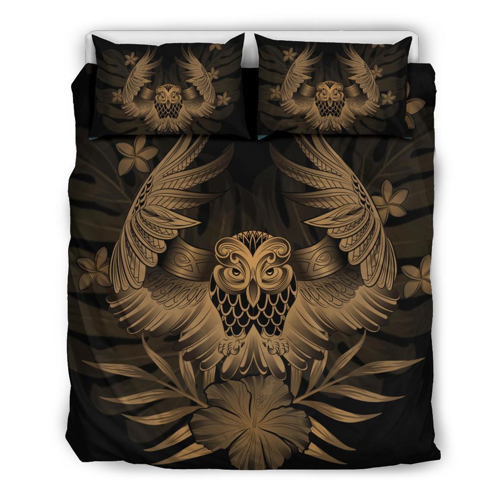 Hawaiian Owl Hibiscus Plumeria Polynesian Bedding Set - Gold Gold - Polynesian Pride