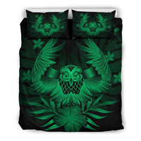 Hawaiian Owl Hibiscus Plumeria Polynesian Bedding Set - Green Green - Polynesian Pride