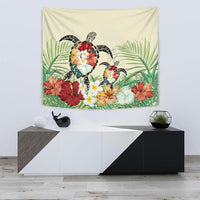 Hawaii Turtle Flowers Coconut Tree Leaf Tapestry Wall Tapestry 75cm*90cm Beige - Polynesian Pride