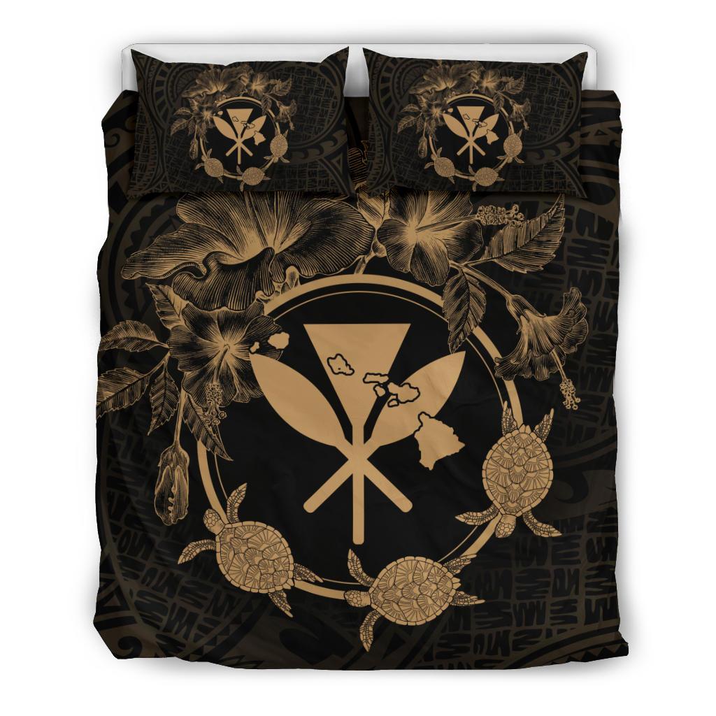 Hawaii Kanaka Turtle Hibiscus Polynesian Bedding Set - Anthea Style Gold Gold - Polynesian Pride