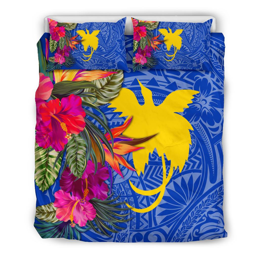 Papua New Guinea Bedding Set - Hibiscus Polynesian Pattern Blue Version - Polynesian Pride