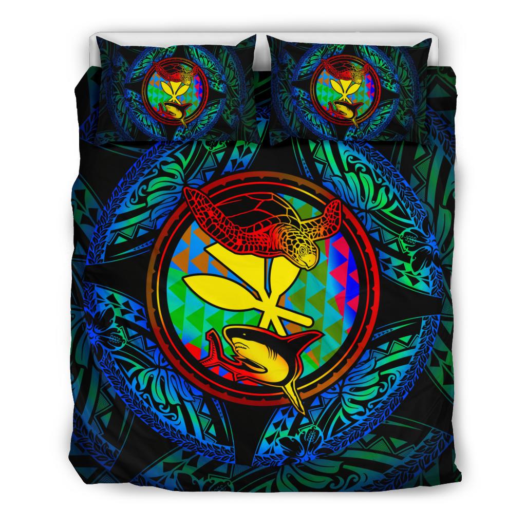Polynesian Bedding Set - Hawaii (Kanaka Maoli) Duvet Cover Set - Colorful Turtle Shark - Polynesian Pride