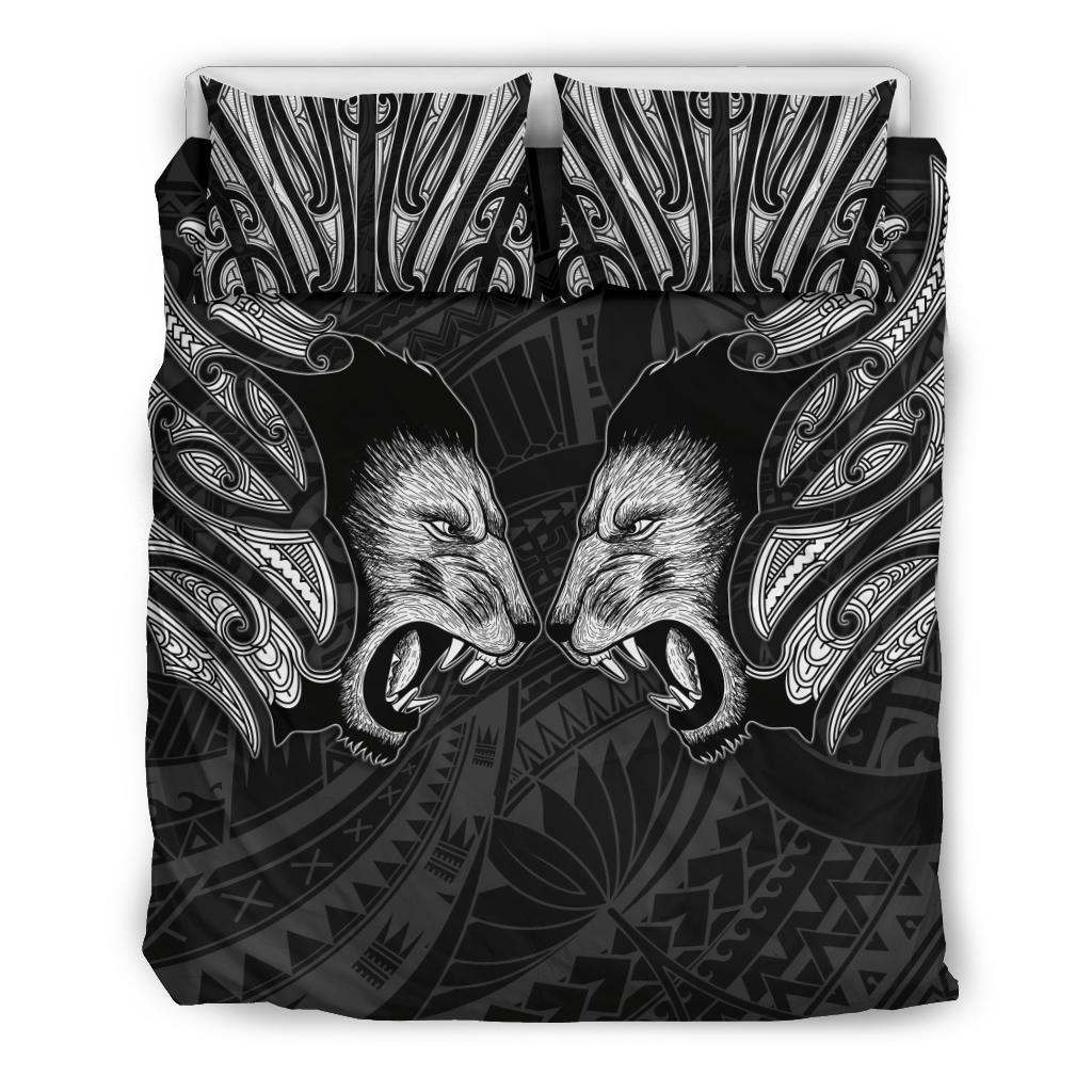 Double Lion Maori Tattoo Bedding Set New Zealand - White - Polynesian Pride