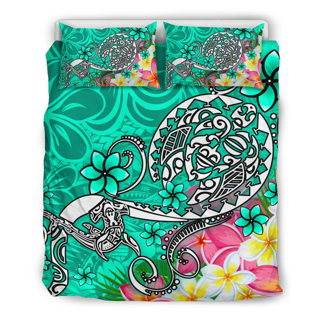 Polynesian Bedding Set - Turtle Plumeria Turquoise Color - Polynesian Pride
