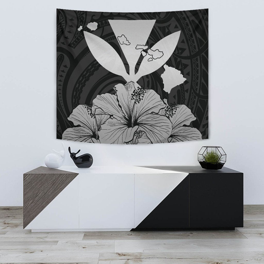 Hawaiian Kanaka Tapestry Hibiscus Polynesian Love Gray Wall Tapestry 75cm*90cm Gray - Polynesian Pride