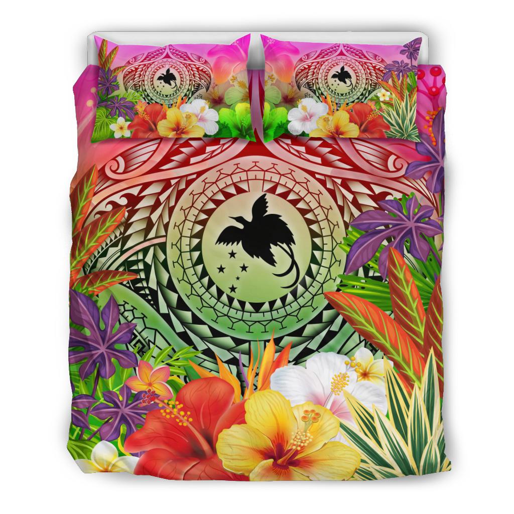 Papua New Guinea Polynesian Bedding Set - Manta Ray Tropical Flowers - Polynesian Pride