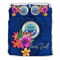 Micronesia Custom Personalised Bedding Set - Federated States of Micronesia Duvet Cover Set Floral With Seal Blue - Polynesian Pride