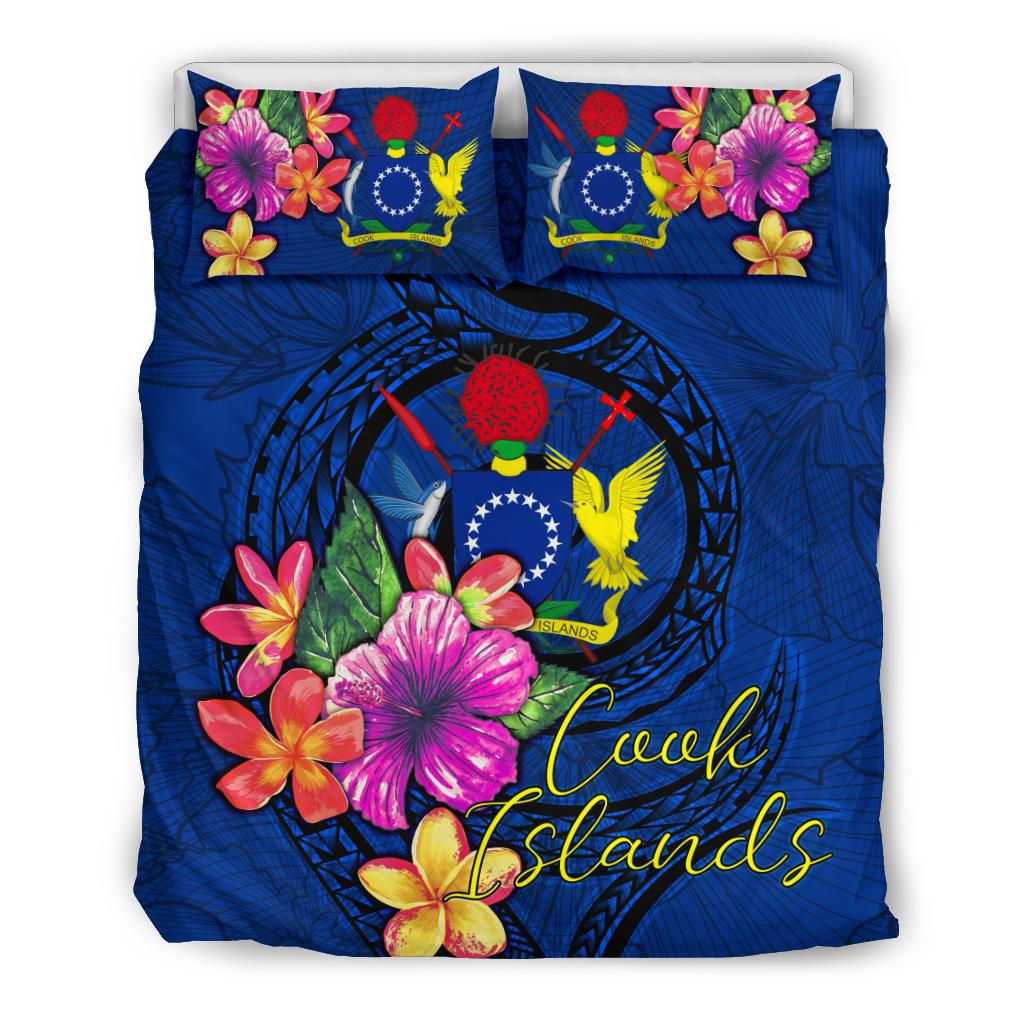 Polynesian Bedding Set - Cook Islands Duvet Cover Set Floral With Seal Blue - Polynesian Pride