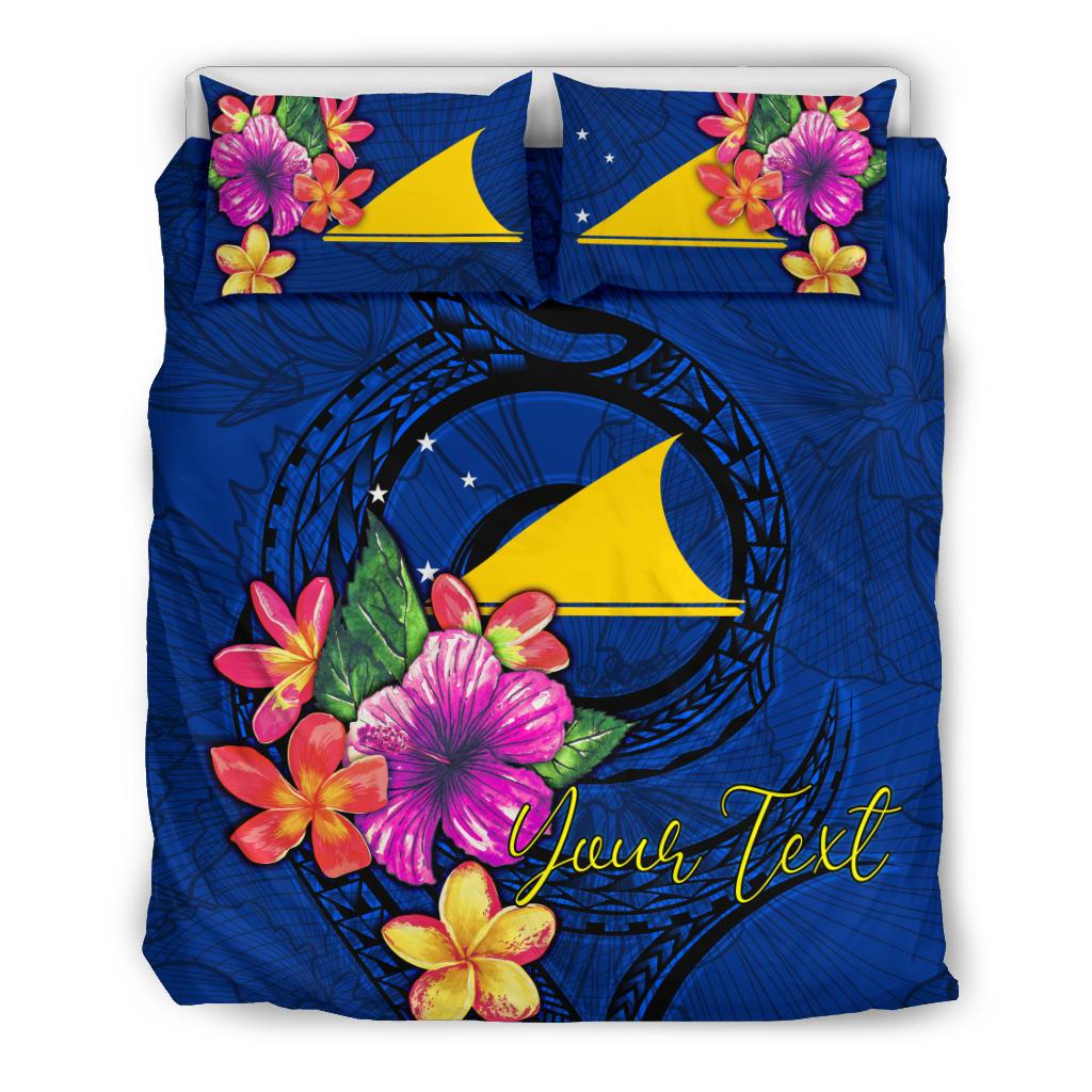 Polynesian Custom Personalised Bedding Set - Tokelau Duvet Cover Set Floral With Seal Blue - Polynesian Pride