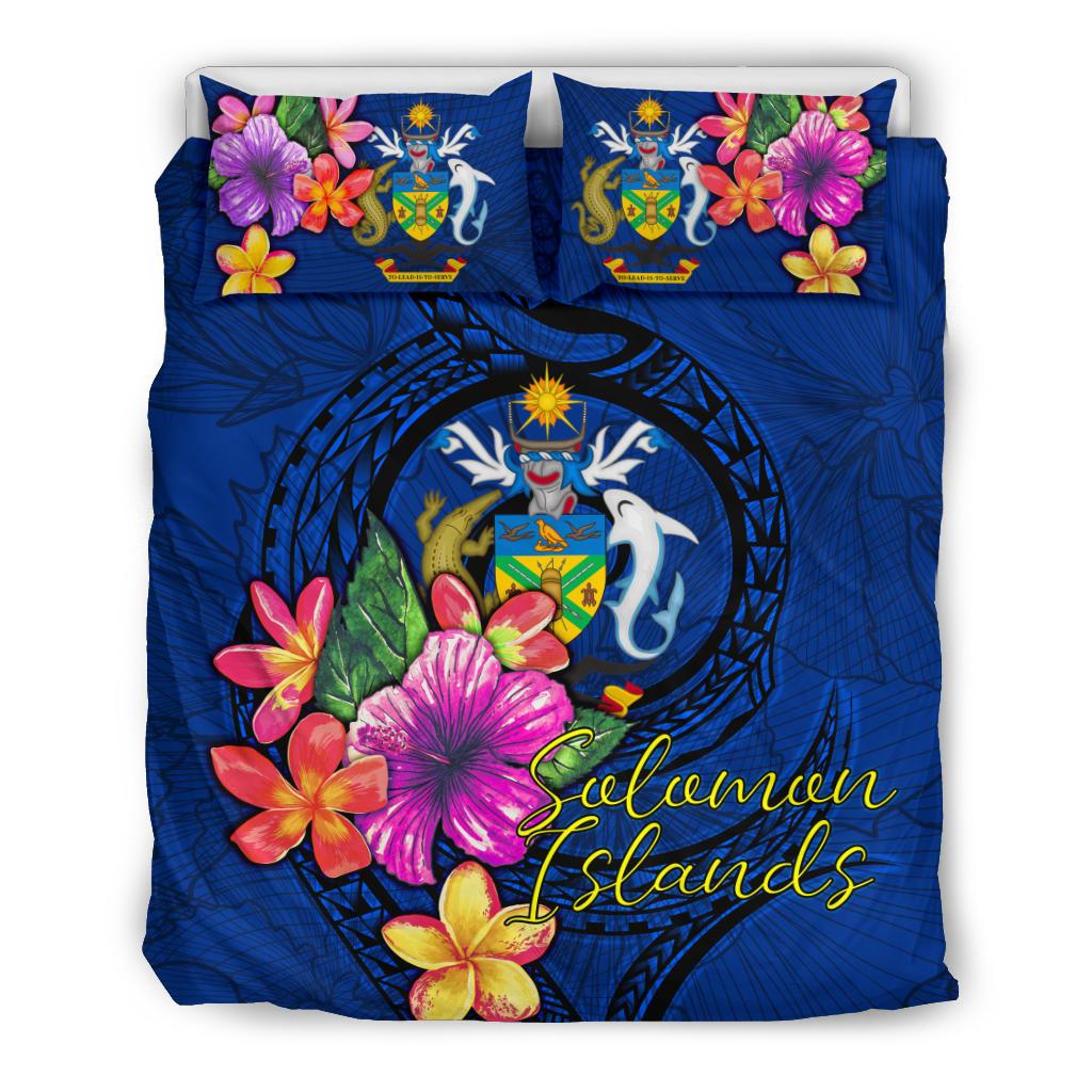 Polynesian Bedding Set - Solomon Islands Duvet Cover Set Floral With Seal Blue - Polynesian Pride