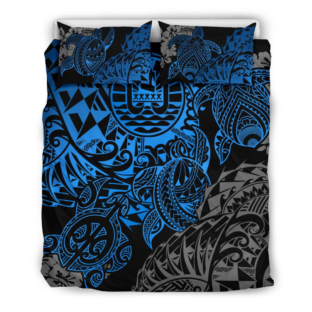 Tahiti Polynesian Bedding Set - Blue Turtle Hibiscus Flowing - Polynesian Pride