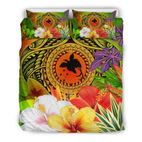 Papua New Guinea Polynesian Bedding Set - Manta Ray Tropical Flowers (Reggae) - Polynesian Pride
