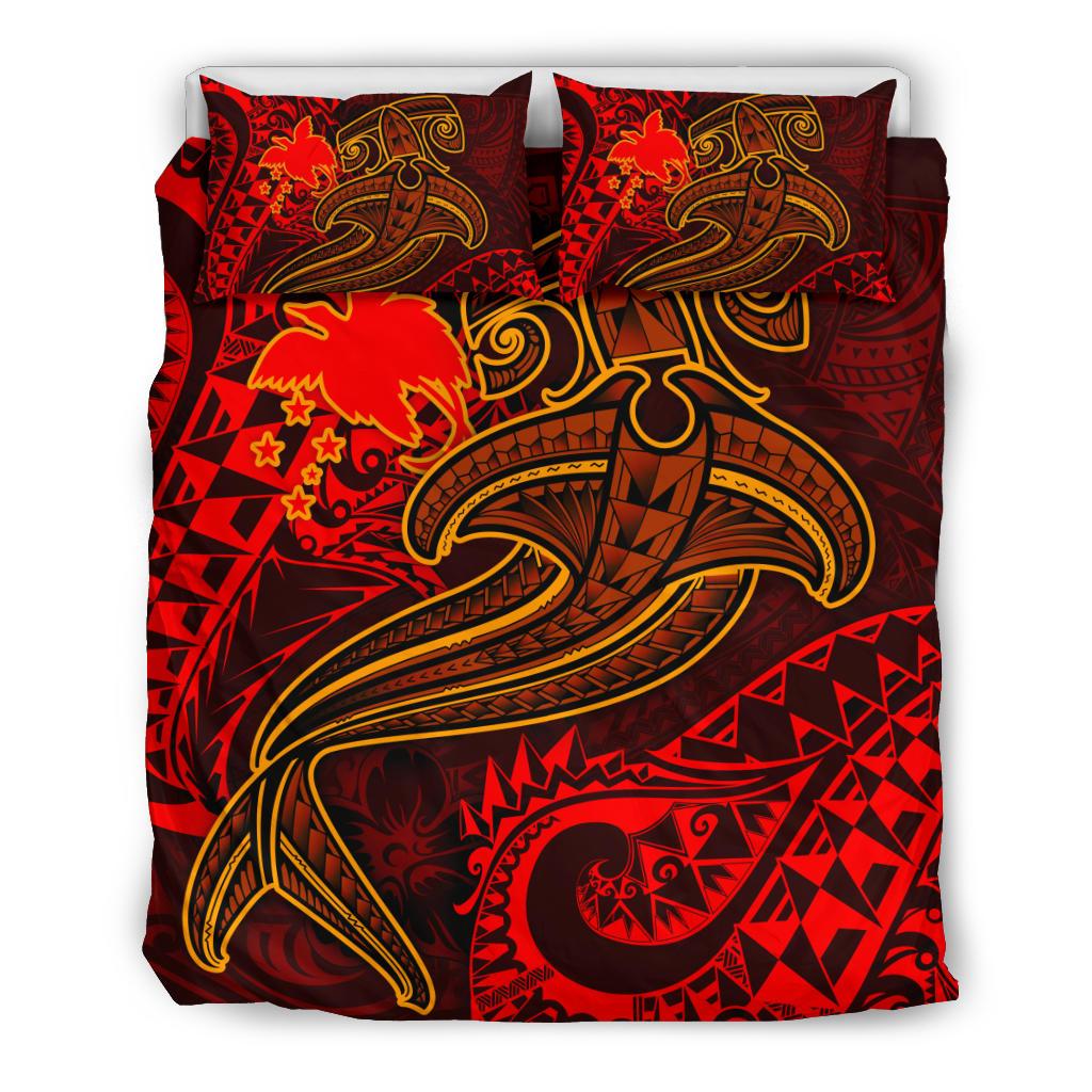 Papua New Guinea Bedding Set - Red Shark Polynesian Tattoo - Polynesian Pride