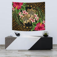 hawaiiTapestry - Turtle Strong Pattern Hibiscus Plumeria Art AH Wall Tapestry 75cm*90cm Black - Polynesian Pride