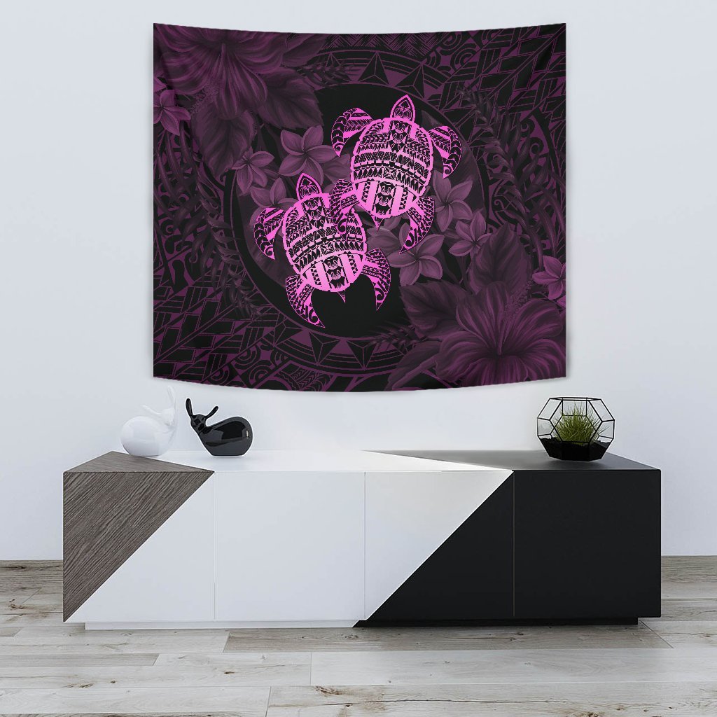 hawaiiTapestry - Turtle Strong Pattern Hibiscus Plumeria Pink AH Wall Tapestry 75cm*90cm Pink - Polynesian Pride